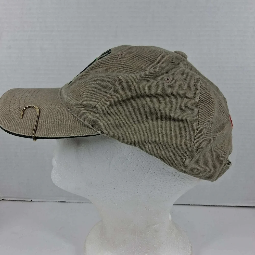 St Johns Fishing Lodge Hat Khaki Tan Bear Embroidery Fish Hook 2006‎ Flags Mens